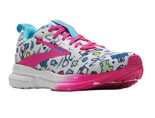 Brooks Women’s Trace 4 Neutral Running Shoe - White/Fuchsia/Blue - 9 Medium
