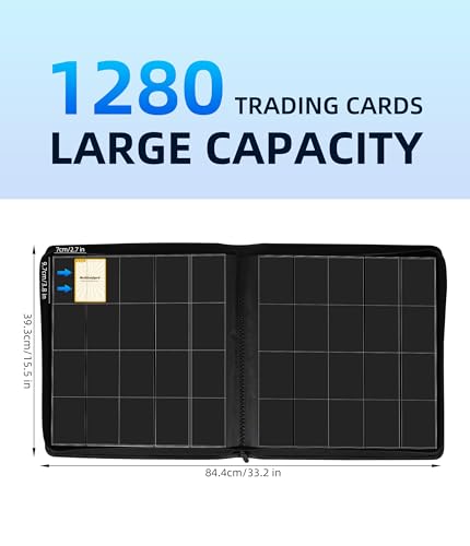 Image of Premium 20 Pocket Card Binder, Holds 1280 Cards for MTG TCG Sports Game Cards(Blue,20 Pocket) | XL side-loading binder with zipper. No-ring design holds 1280 cards in clear pockets.