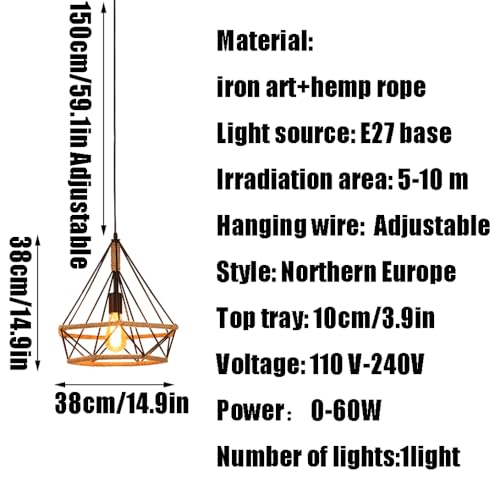 Suspension corde de chanvre luminaire industriel pour restaurant et bar