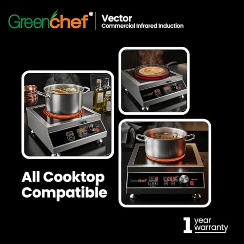 Image of Greenchef Vector Commercial Infrared Induction Cooktop | Heavy-Duty Commercial Cooker | Digital Temperature & Power Control | High-Efficiency Heating | 3500Watts