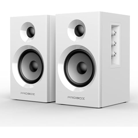 Probox BT16 Active Bookshelf Speakers 3.5" Woofer with 1" Tweeter, 60W RMS-Bluetooth 5.3, Built-in 24bit DAC Dynamic 3D 2.0 Surround Sound, Computer Gaming PC Speakers - White Cover