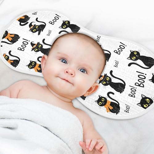 2 Pack Muslin Burp Cloths Halloween Boo Cat White Cotton Baby Burp Cloths Extra Absorbent and Soft Spit Up Rags for Newborn Boys Girls, Large 22" x 11"4