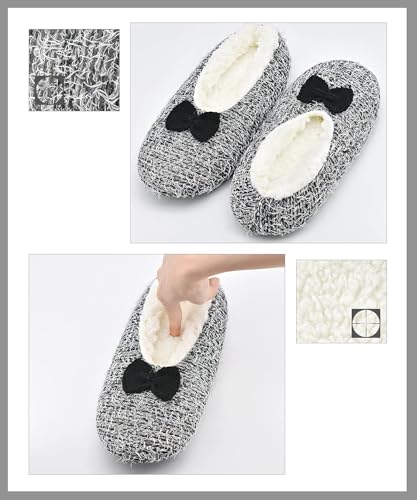 Image of DICUIRD Womens Cozy&Warm Soft Sole Slipper Socks with Grippers-Girls Teddy Fleece Indoor Slipper with Non-skid Bottoms