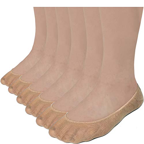 Debra Weitzner Womens Ultra Low Cut No Show Socks Non-Slip Boat Liner For Flats - 6 Pairs Beige S/M #TOP1