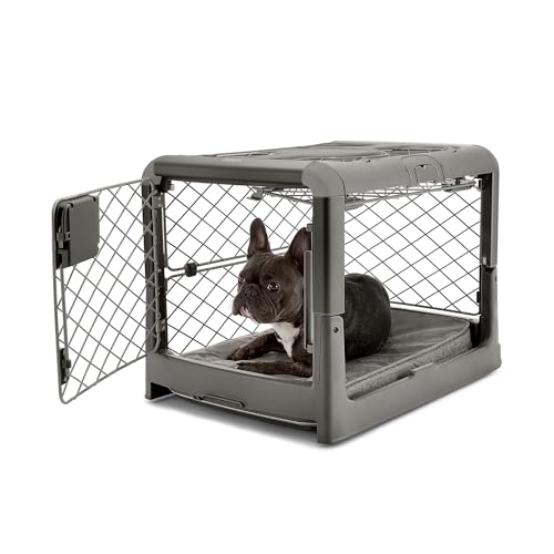 DIGGS Revol Collapsible Dog Crate with Wheels - Premium Portable Dog Crate - Safe Stylish and Convenient Indoor Kennel (Smoke Small)