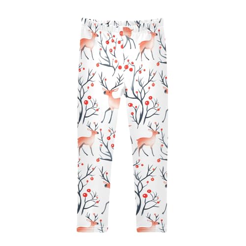 Christmas Pattern with Reindeer Kids Baby Girls Leggings Stretchy High Waisted Athleisure Pants Running