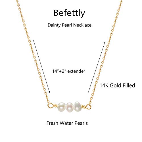 Befettly Womens 3 Mini Pearls Choker Necklace Handmade 14K Gold Fill Cute Elegant Simple Women Dainty Necklace CK2-3Pearls