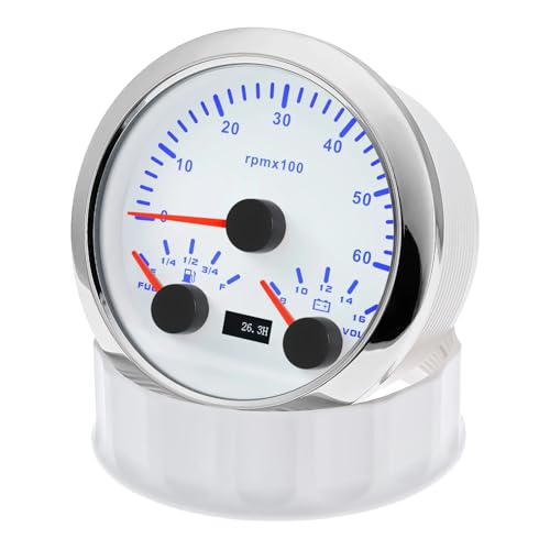 Boat Car 3 in 1 85mm Gauge 7 Color Light 3000/6000/8000RPM Tachometer Fuel Gauge 0-190Ω 240-33Ω Voltmeter Voltage Gauges 8-16V(275mm 0-190ohm)