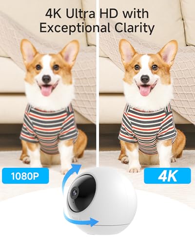 Image of Noorio 4K Security Indoor Camera, 5GHz WiFi Security Camera, Pet /Dog /Baby Camera with Phone app, 360 Pan-Tilt, Night Vision, Human /Pet Auto Tracking, T120