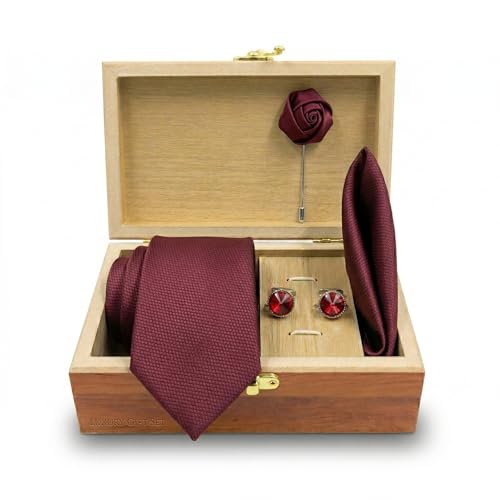 Image of Men's Necktie Gift Set with Wooden Box | Premium Tie, Pocket Square, Cufflinks & Lapel Pin | Elegant Formal Accessories Gift for Men