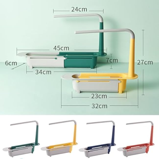 Updated Telescopic Sink Storage Rack, Sponge Organizer for Kitchen Sink, Adjustable Telescopic Storage Rack Drainage Rack (E-Black)