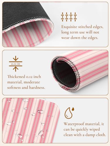 Image of Square Cute Striped Mouse Pad with Stitched Edge, Premium Waterproof Cloth Aesthetic Small Stripe Mouse Mat, Non-Slip Rubber Base Funny Mousepad Desk Accessories,Striped Light Pink