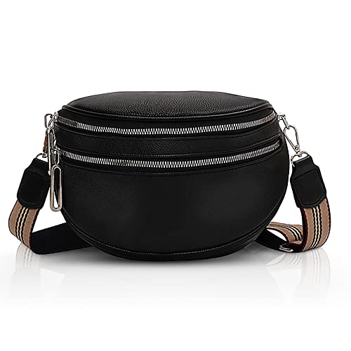 Crossbody Bag Damen Breiter Gurt, Bauchtasche Damen Leder Geldbörse, Kleine Umhängetasche mit Reißverschluss und Abnehmbar Schultergurt, Handytasche Zum Umhängen Frauen