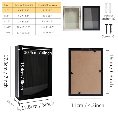 Image of GraduationMall 5x7 Top Loading Shadow Box Frame with HD Glass,Wood Display Case with Slot,1.25 inches Interior Depth,Ideal for Wine Bottle Caps,Tickets,Shells,Stamps and More,Black