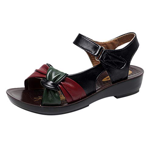 Sandalias de Talón Abierto para Mujer Punta Abierta Plana Tobillo Zapato De Playa Moda Fiesta Sandalias con Tira Vertical para Mujer ZOELOVE/Black,40