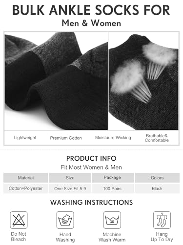 Image of Tarpop 100 Pairs Bulk Mens Socks Moisture Wicking Casual Sports Ankle Socks for Homeless Unisex Adult Men Women
