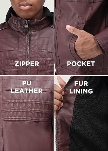 Image of X-Ray Men's Slim Fit Faux-Leather Moto Jacket with Removable Hood