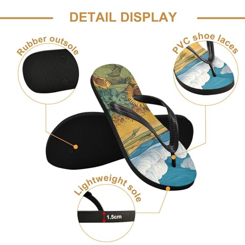 Painting Sunflowers Flip Flop Sandal for Women Men, Casual Beach Slippers Indoor Outdoor XS3