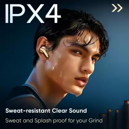 Person wearing Mivi Duopods I6 earbuds while sweating, highlighting IPX4 sweat resistance