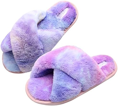 JIASUQI Fur Slides House Slippers for Women Fuzzy Sandals Furry Slides Slippers Soft Flat for Indoor Outdoor Purple Colorful 11.5-12.5 | Image 5