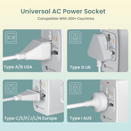 Image of Universal Travel Adapter with 6A AC Socket Output,Universal AC Socket, All in One International Travel Fast Charging Adapter, Suitable for 200+ Countries US,UK,EU,AUS,Etc(White)