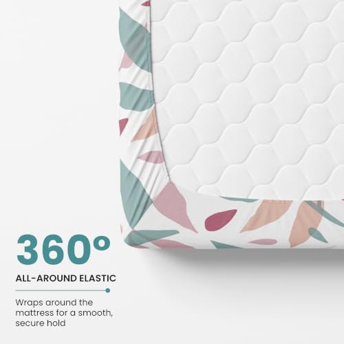Image of LORETO - A QUALITY LINEN BRAND 210 TC 100% Pure Cotton King Size Fitted Bedsheet with 2 Pillow Covers for 78 x 72 Inch Mattress, All-Around Elastic, 8 Inch Deep Pocket, Pink Leaf Whisper
