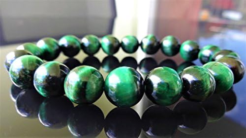 JP_Beads - Pulsera para hombre o mujer (elástica), diseño de ojo de tigre verde esmeralda, 0.394in, calidad AAA