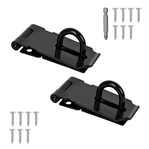 Image of 2 Pcs Door Locks Hasp Latch,3 Inch Stainless Steel Safety Packlock Clasp Hasp Lock Latch,Hasp Lock Latch for Doors,Extra Thick Brushed Finish With Screws (2 Pcs Black Stainless Steel, 3 inch)