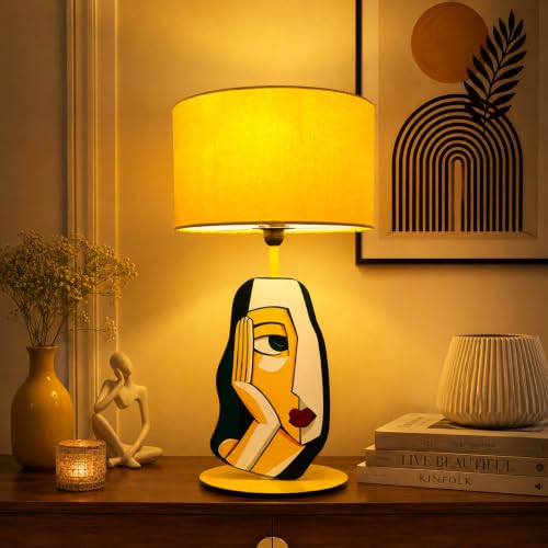 Image of THE GRANDEUR Abstract Face Artistic Table Lamp with Fabric Shade, 41 cm