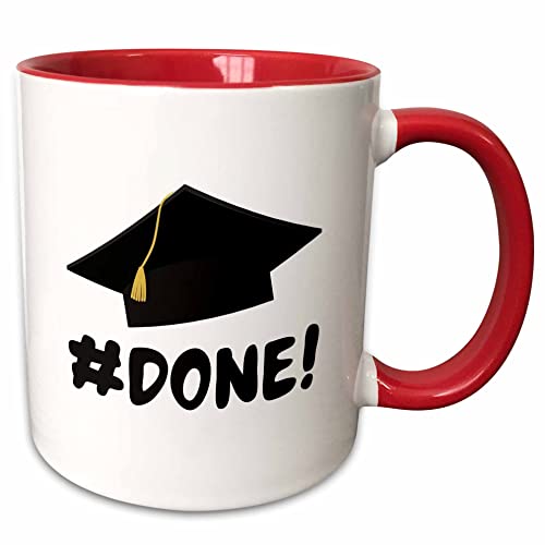 3dRose Hashtag Done Gift for Graduation 11oz Two-Tone Red Mug