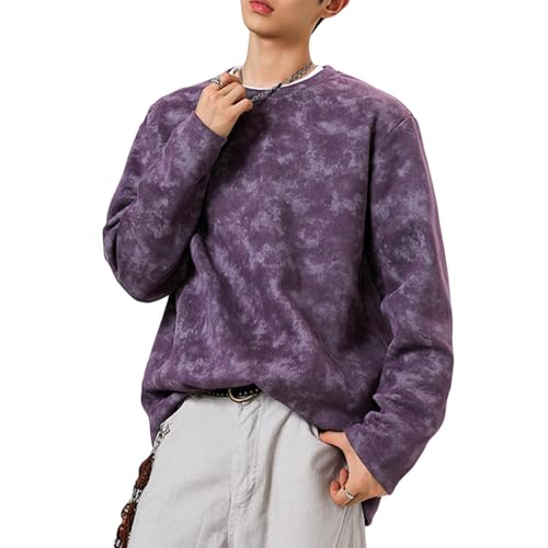 Cambkatl Men's Suede Tie Dye Sweatshirt Loose Crewneck Fashion Long Sleeve Outdoor Casual Pullovers Tees2