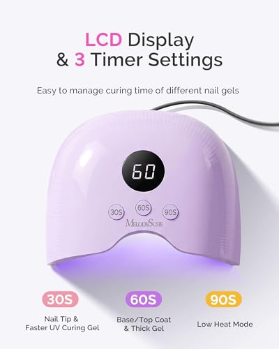 Image of MelodySusie Compact LED UV Nail Lamp with UV Gloves, P-PLUS30A Nail Dryer with Smart Sensor Cures All Gels, Especially Rhinestone Glue, Liner & Cat Eye Gel Polishes for Advanced DIY at Home, Purple