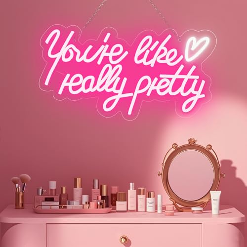 Aslanka You're Like Really Pretty Neon Sign with Heart, Pink LED Neon Light Wall Sign USB Powered, Dimmable LED Neon Sign for Bedroom Bachelorette Party Teen Girls Salon Room Wall Decor