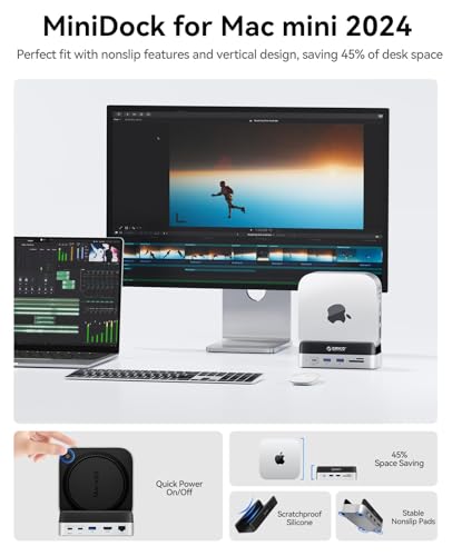 Image of ORICO MiniDock and Stand Compatibility with Mac mini M4, 9-in-1 Aluminum Hub with 4TB NVMe M.2 SSD, 10Gbps USB-C & USB-A,5Gbps USB-A,4K HDMI, Gigabit Ethernet, SD /TF Card Readers,Type-C(PD3.0)