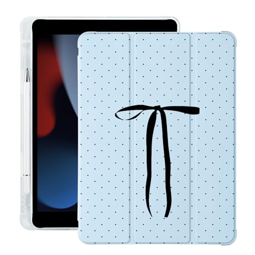 Étui iPad 9,7 pouces avec porte-crayon bleu à pois coque souple TPU