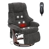 Mingone Fernsehsessel Massagesessel mit Wärmefunktion Elektrisch Relaxsessel mit Liegefunktion Holz TV-Sessel für Wohnzimmer 360°Drehbar,Schwarz bis 150kg