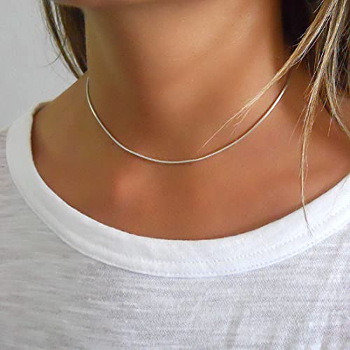 Annika Bella Sterling Silver Chain Choker Necklace, Length 13-16 Inches, Minimalist Layering Chokers, Waterproof, 925 Adjustable Short Necklaces For Women And Teens (Snake Chain) #TOP3