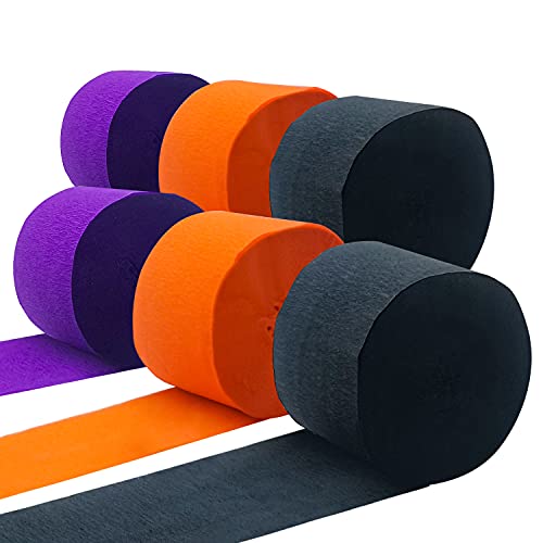 Tkejzu Crepe Paper Streamer Rolls Halloween Theme Hanging Party Decoration 492 Feet 6 Rolls Orange Purple And Black Crepe Streamers Decorations For Birthday Halloween Diy Art Supplies #TOP16
