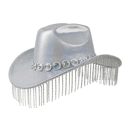 Chapeau de cowboy paillettes femme avec franges strass mariée EVJF