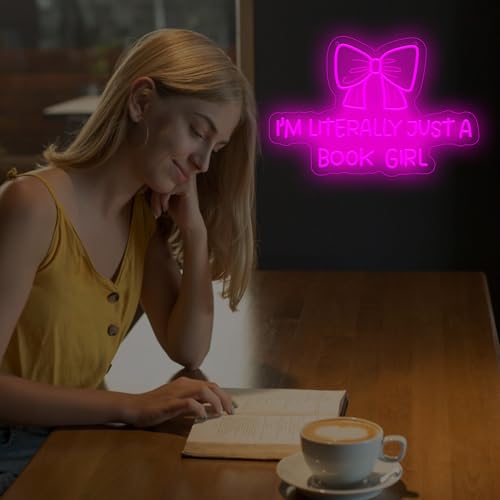 Image of I Am Literally Just A book Girl Neon Sign, Led Classroom Sign Wall Decor with Acrylic Backing, Dimmable USB Powered Neon Light for Bedroom, Living Room, Office, Bar Decor Holiday Birthday Gift