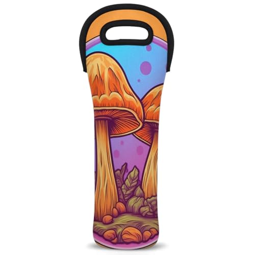 Neoprene Wine Tote Carrier Bag for Wine,Water, Champagne, Beer, Baby Bottles 15.6 x 5.1 Inches, Protective Wine Bag,Couple of Mushrooms