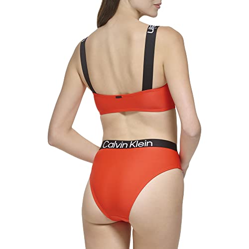 Calvin Klein Women's Standard Bra Top With Removable Soft Cups High Waist Bottom Logo Elastic 2 Piece Set, Vermillion #TOP13