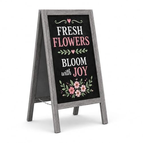 MG Design Pizarra caballete de madera 60 × 100 cm – pizarra negra de doble cara con marco gris, plegable y fácil de limpiar, ideal para menú de bar, restaurante o tienda