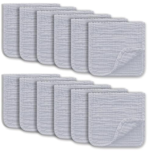 Image of Ease Cubs Muslin Burp Cloths Large 100% Cotton Hand Washcloths for Boys & Girls, Baby Essentials Extra Absorbent and Soft Burping Rags for Newborn Registry (Grey, 10-Pack, 20" X10")