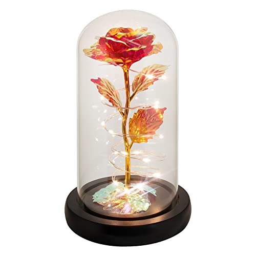 Childom Mom Birthday Gift For Her,Rose Flower Gifts For Women,Red Colorful Artificial Flower Rose Gift,Mom Gifts From Daughter Son,Light Up Rose Flower Gift In A Glass Dome, For Her,Wife #TOP21
