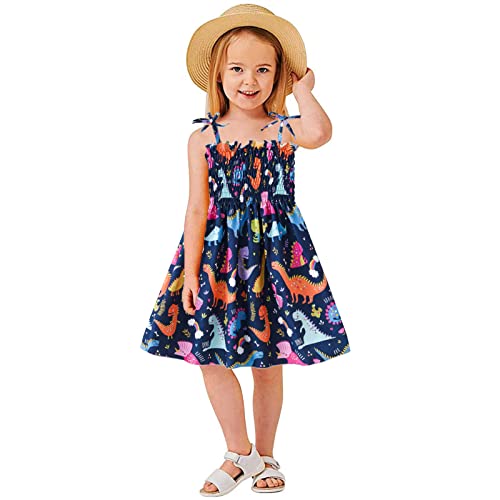 Fedpop Dinosaur Dress For Baby Girl Summer Casual Strap Toddler Playwear Outfits Clothes Dinosaur Sundress Colorful Dinosaur 2-3T #TOP1