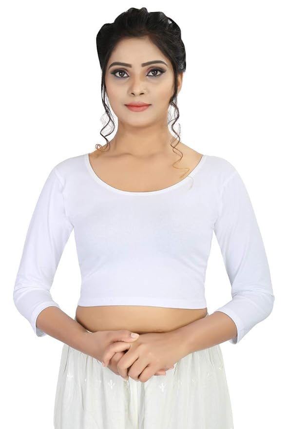 Image of Fressia Fabrics Women's Cotton Readymade Saree Blouse Stretchable Crop Top Choli Bustier Top