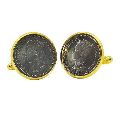 Gemelos para camisa: Genumis Africano - Moneda 50c peseta 1904 Plata España - Color Dorado - 18 mm