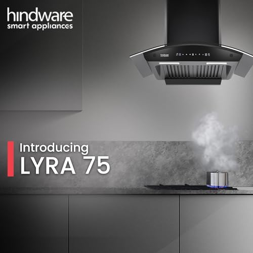 Image of Hindware Smart Appliances Lyra 75 Auto Clean Kitchen Chimney with Max Suction 1300 m3 /hr | Energy Efficient LED Lamps | Thermal Auto Clean Technology | Motion Sensor | Kitchen Chimney