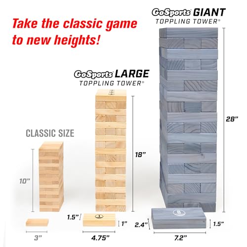 Image of GoSports Giant Wooden Stacking Game - Stacks Up to 5 ft - Choose Brown Wood Stain, Gray, Natural, Stars & Stripes, or Tropical Hardwood - Toppling Tower